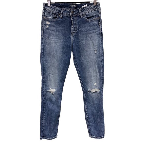 Silver Jeans Mazy Ankle Skinny Blue Jeans Denim Size 29 Women's Distressed - Picture 1 of 11